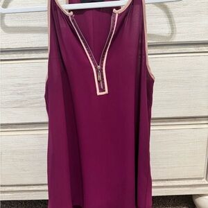 fab'rik Sleeveless Zip-Front Blouse - Purple and Cream